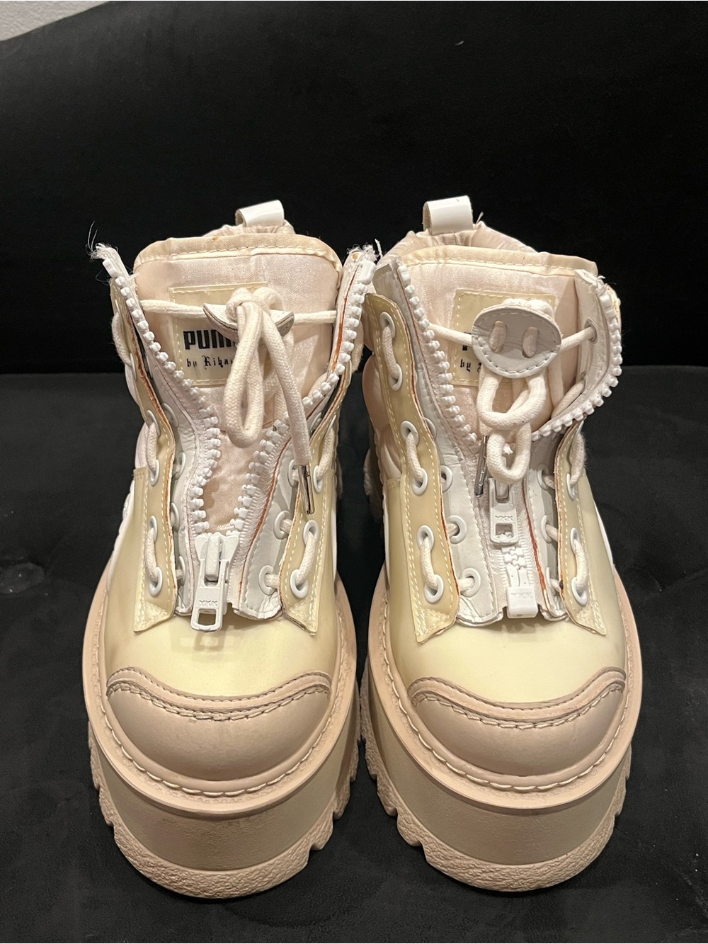 Authentic Fenty rhianna Puma Cream and Light Beige Platform Zip-Up Sneakers. NEW